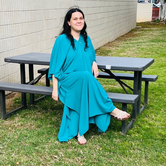 Dark Turquoise Rayon Kaftan Dress: Resort Wear - Picture 6 of 9